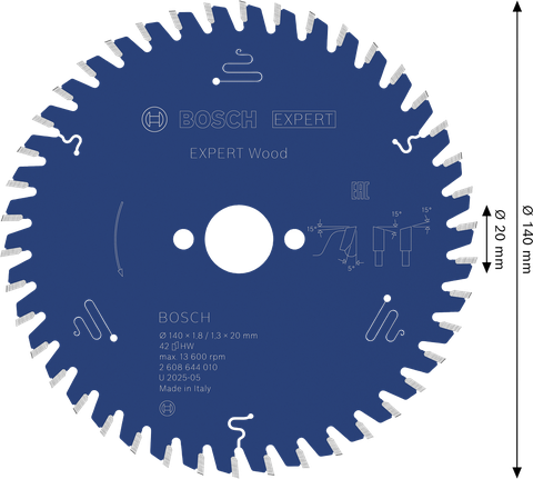 BoschEXPERT 木工圆锯片 140mm，用于精确切割木材。